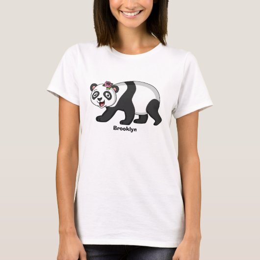 Niedlicher Panda-Bär mit Blume Cartoon T-Shirt (Vorderseite)