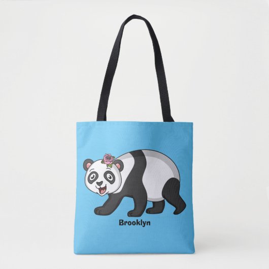 Niedlicher Panda-Bär mit Blume Cartoon Tasche (Vorderseite)