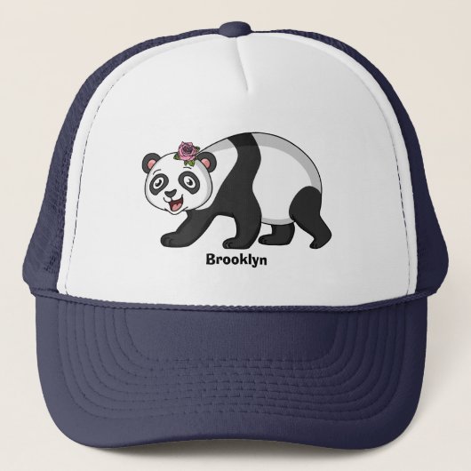 Niedlicher Panda-Bär mit Blume Cartoon Truckerkappe (Vorderseite)
