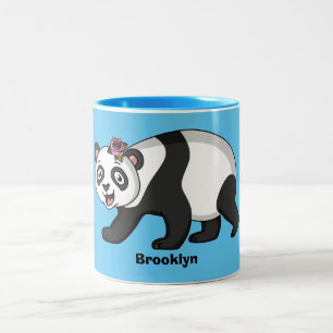 Niedlicher Panda-Bär mit Blume Cartoon Zweifarbige Tasse