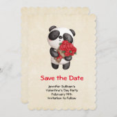 Niedlicher Panda-Bär mit Bouquet von Rose Save The Date (Vorne/Hinten)