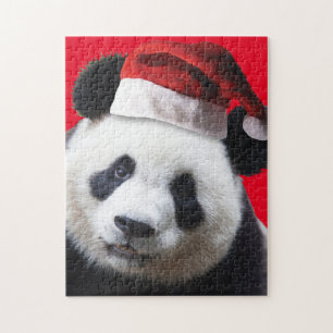 Niedlicher Panda-Bär mit einem Weihnachtshut Puzzle