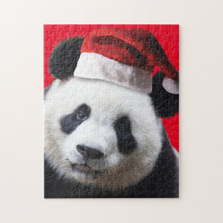 Niedlicher Panda-Bär mit einem Weihnachtshut Puzzle