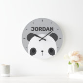 Niedlicher Panda-Bär mit Personalisiertem Namen Große Wanduhr (Zuhause)