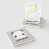 Niedlicher Panda-Bär mit Personalisiertem Namen Steinuntersetzer (Seitenansicht)