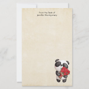 Niedlicher Panda-Bär mit Rose Bouquet