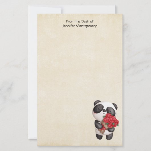 Niedlicher Panda-Bär mit Rose Bouquet (Vorderseite)