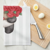 Niedlicher Panda-Bär mit Rose Bouquet auf dem Stre Geschirrtuch (Viertel Falte)