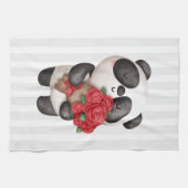 Niedlicher Panda-Bär mit Rose Bouquet auf dem Stre Geschirrtuch (Horizontal)