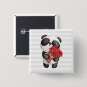 Niedlicher Panda-Bär mit Rose Bouquet Button (Vorne & Hinten)
