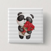 Niedlicher Panda-Bär mit Rose Bouquet Button (Vorderseite)