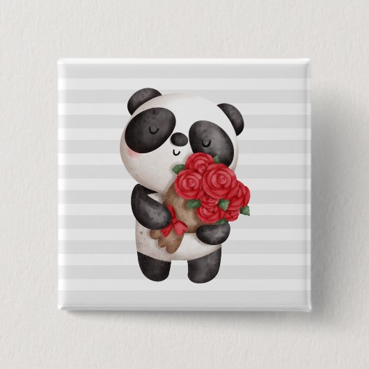 Niedlicher Panda-Bär mit Rose Bouquet Button (Vorderseite)