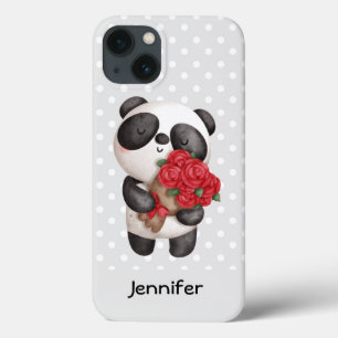Niedlicher Panda-Bär mit Rose Bouquet Case-Mate iPhone Hülle