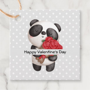 Niedlicher Panda-Bär mit Rose Bouquet Geschenkanhänger