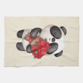 Niedlicher Panda-Bär mit Rose Bouquet Geschirrtuch (Horizontal)