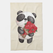 Niedlicher Panda-Bär mit Rose Bouquet Geschirrtuch (Vertikal)