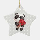 Niedlicher Panda-Bär mit Rose Bouquet Keramik Ornament (Vorne)