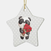 Niedlicher Panda-Bär mit Rose Bouquet Keramik Ornament (Links)