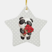 Niedlicher Panda-Bär mit Rose Bouquet Keramik Ornament (Hinten)