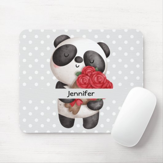 Niedlicher Panda-Bär mit Rose Bouquet Mousepad (Mit Mouse)