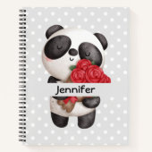 Niedlicher Panda-Bär mit Rose Bouquet Notizblock (Vorderseite)