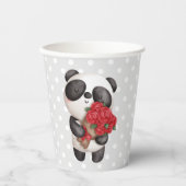 Niedlicher Panda-Bär mit Rose Bouquet Pappbecher (Vorderseite)