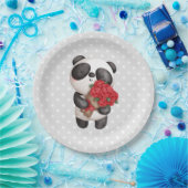 Niedlicher Panda-Bär mit Rose Bouquet Pappteller (Party)