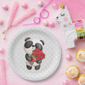 Niedlicher Panda-Bär mit Rose Bouquet Pappteller (Party)