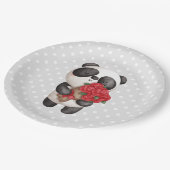 Niedlicher Panda-Bär mit Rose Bouquet Pappteller (Schrägansicht)