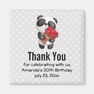 Niedlicher Panda Bär mit Rose Bouquet Party Vielen Magnet