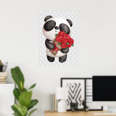 Niedlicher Panda-Bär mit Rose Bouquet Poster (Heimbüro)