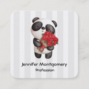 Niedlicher Panda-Bär mit Rose Bouquet Quadratische Visitenkarte