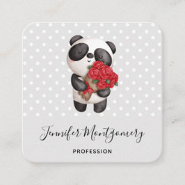 Niedlicher Panda-Bär mit Rose Bouquet Quadratische Visitenkarte