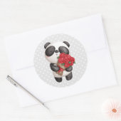 Niedlicher Panda-Bär mit Rose Bouquet Runder Aufkleber (Umschlag)