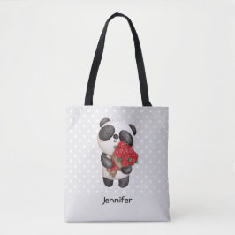 Niedlicher Panda-Bär mit Rose Bouquet Tasche