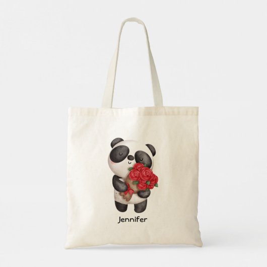 Niedlicher Panda-Bär mit Rose Bouquet Tragetasche (Rückseite)