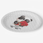 Niedlicher Panda-Bär mit Rose Bouquet Valentine Pappteller (Schrägansicht)