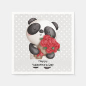 Niedlicher Panda-Bär mit Rose Bouquet Valentine Serviette (Vorderseite)