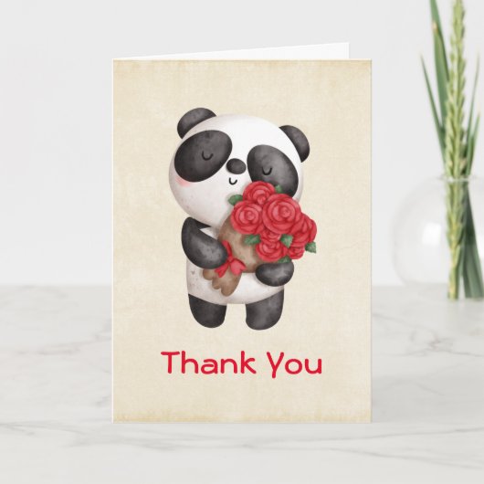 Niedlicher Panda-Bär mit Rose Bouquet Vielen Dank Karte (Vorderseite)