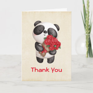 Niedlicher Panda-Bär mit Rose Bouquet Vielen Dank Karte