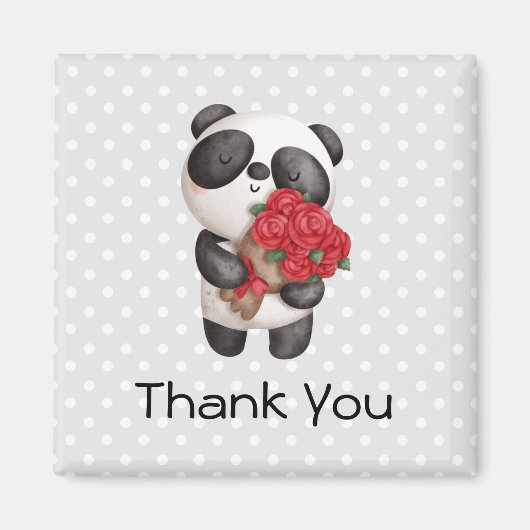 Niedlicher Panda-Bär mit Rose Bouquet Vielen Dank Magnet (Vorne)