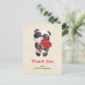 Niedlicher Panda-Bär mit Rose Bouquet Vielen Dank Postkarte (Stehend Vorderseite)