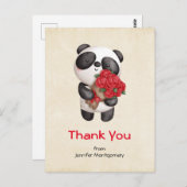 Niedlicher Panda-Bär mit Rose Bouquet Vielen Dank Postkarte (Vorne/Hinten)
