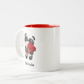 Niedlicher Panda-Bär mit Rose Bouquet Zweifarbige Tasse (Vorderseite Links)