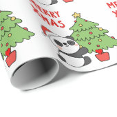 Niedlicher Panda-Bär mit Weihnachtsbaum Geschenkpapier (Rolleneckpunkt)