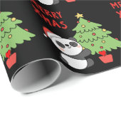 Niedlicher Panda-Bär mit Weihnachtsbaum Geschenkpapier (Rolleneckpunkt)