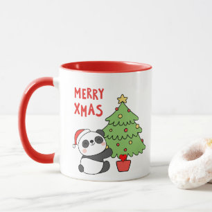 Niedlicher Panda-Bär mit Weihnachtsbaum Tasse