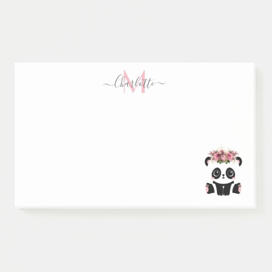 Niedlicher Panda-Bär personalisierte Monogramm Post-it Klebezettel (Vorderseite)
