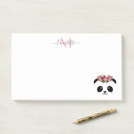 Niedlicher Panda-Bär personalisierte Monogramm  Post-it Klebezettel (Auf Schreibtisch)