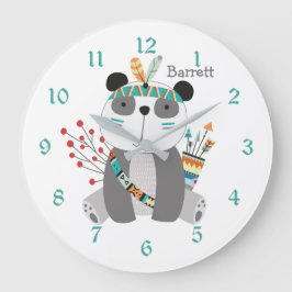 Niedlicher Panda-Bär Personalisiertes Kinderzimmer Große Wanduhr
